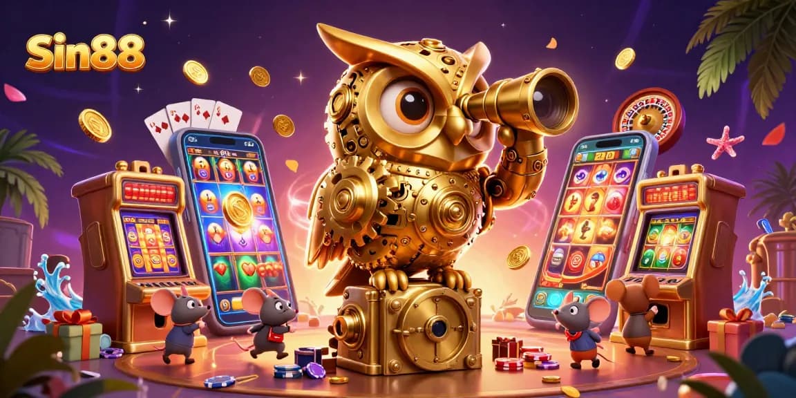Experience exciting games at Sin88 with vibrant 3D elements showcasing a lively casino atmosphere.