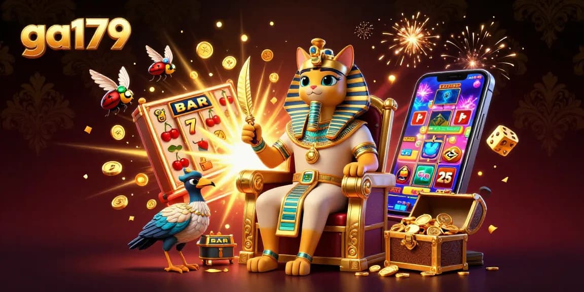 Experience thrilling moments with ga179 as a 3D Egyptian pharaoh cat rules the casino in a jackpot explosion.