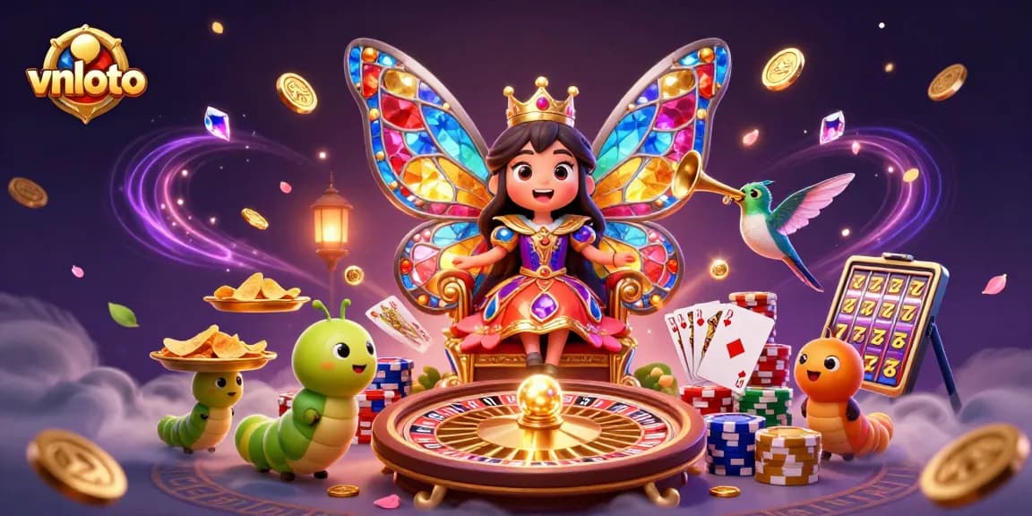 Win big with vnloto by spinning vibrant slots and betting at an animated butterfly casino.