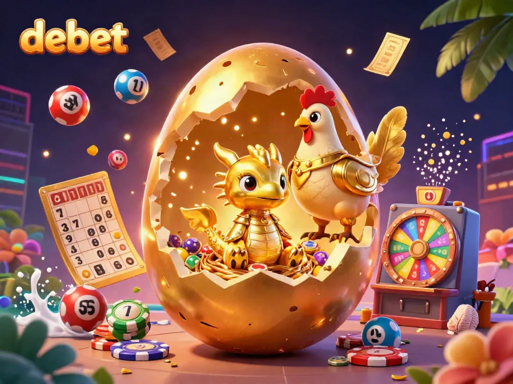 Engage in thrilling gaming with debet, featuring a golden dragon and vibrant casino elements.