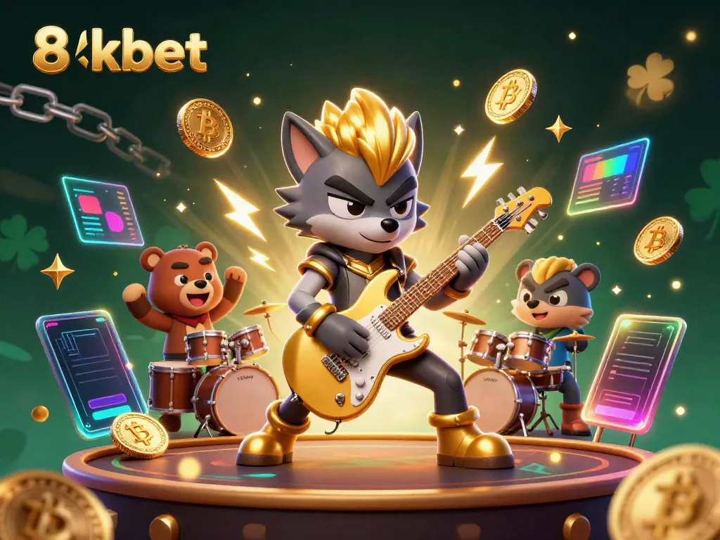 Experience the thrill of 8xbet with a vibrant casino scene featuring animated characters and glowing cryptocurrency elements.