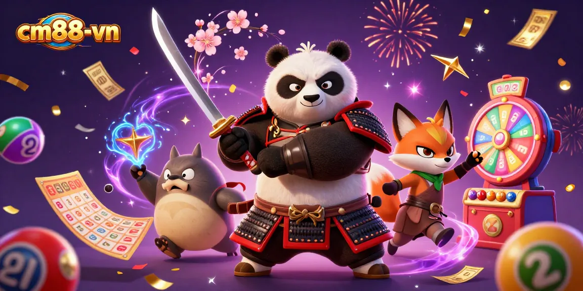 Experience the thrill of gaming at cm88-vn, where samurai and fox celebrate with dynamic lottery elements and golden treasures.
