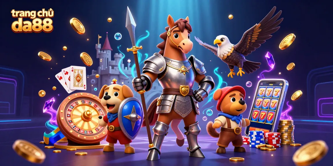 Spin to win with trang chủ da88, featuring a knight, squire, and falcon in an exciting casino scene.