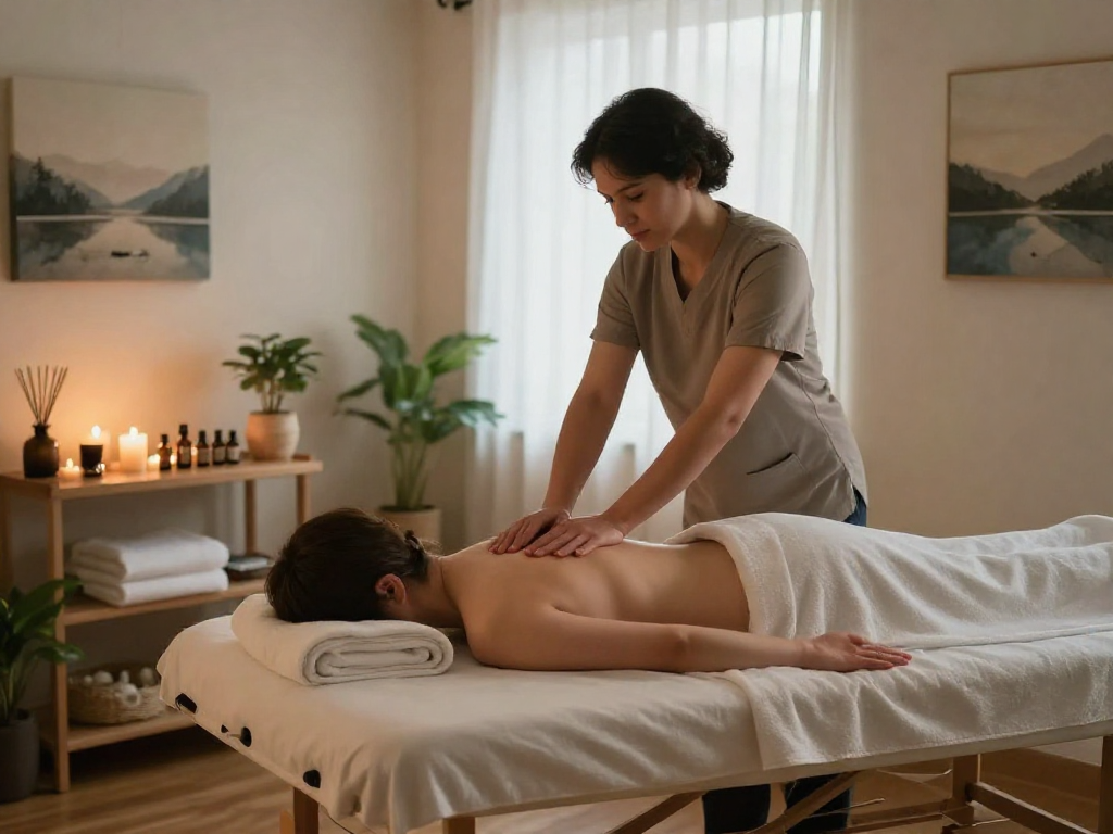 Relaxing 도봉구출장안마 session in a soothing massage therapy room with calming ambiance.