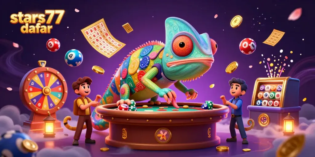 Menang di stars77 daftar dengan permainan kasino yang menarik dan elemen lotere berwarna-warni.