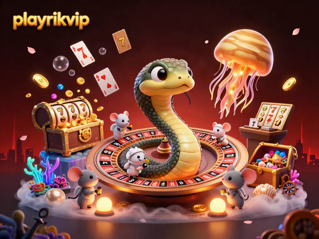 Engage with playrikvip through an explosion of casino excitement featuring vibrant characters and treasures.