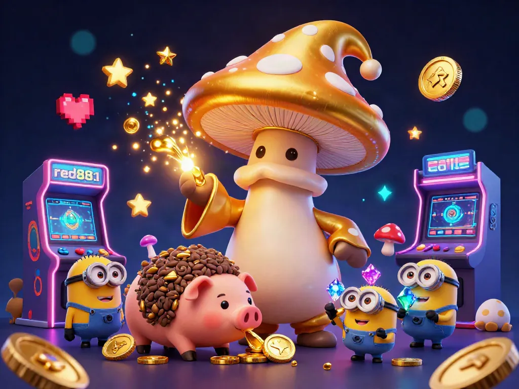 Experience the vibrant world of red881 with golden magic and treasures in this casino-themed illustration.