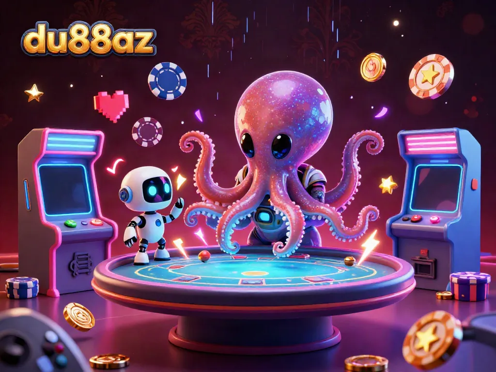 Join the action at du88az with an alien octopus and robot gaming at a holographic poker table.