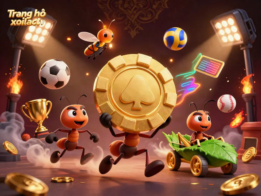 Experience the thrills of Trang chủ xoilactv as a team of cartoon ants heist a giant poker chip among sports elements.