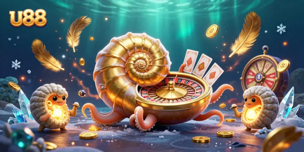 Experience the thrilling world of u88 with a vibrant 3D illustration featuring games and excitement.