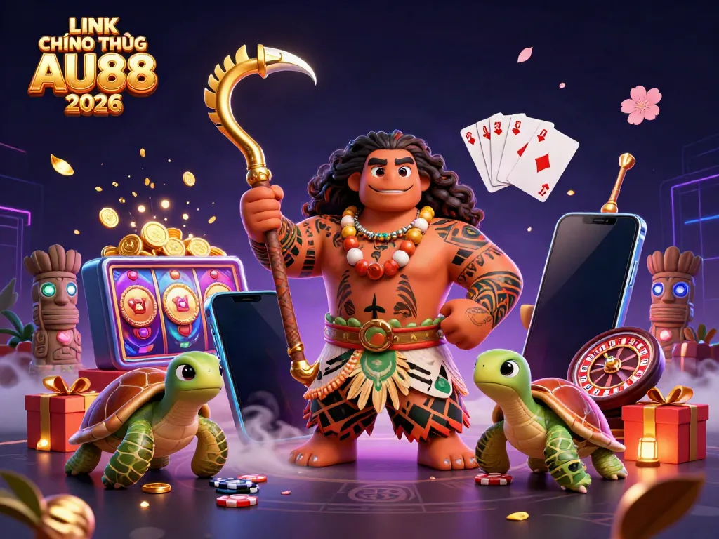 Engage with LINK CHÍNH THỨC AU88 2026 illustrated with vibrant casino elements and dynamic characters.