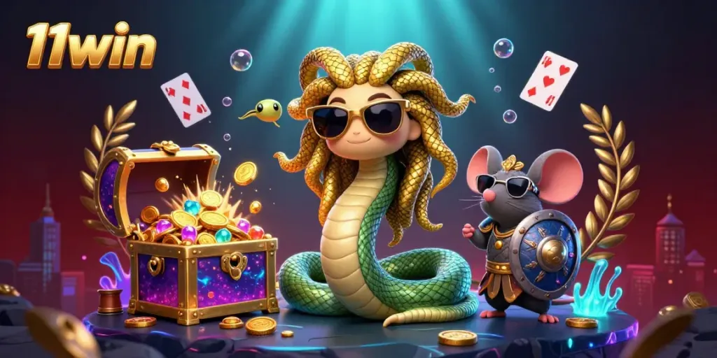 Experience thrilling wins with 11win in this captivating casino adventure featuring Medusa and vibrant treasures.