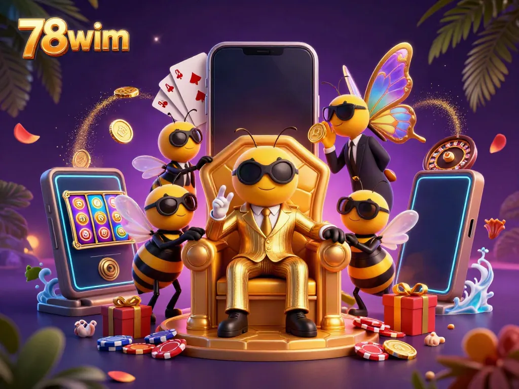 Experience winning spins with 78wim's vibrant casino illustration featuring exciting game elements.