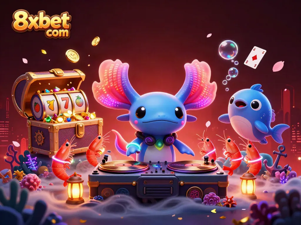 Experience dynamic gaming excitement at 8xbet com with an electrifying DJ and enchanting underwater landscape.