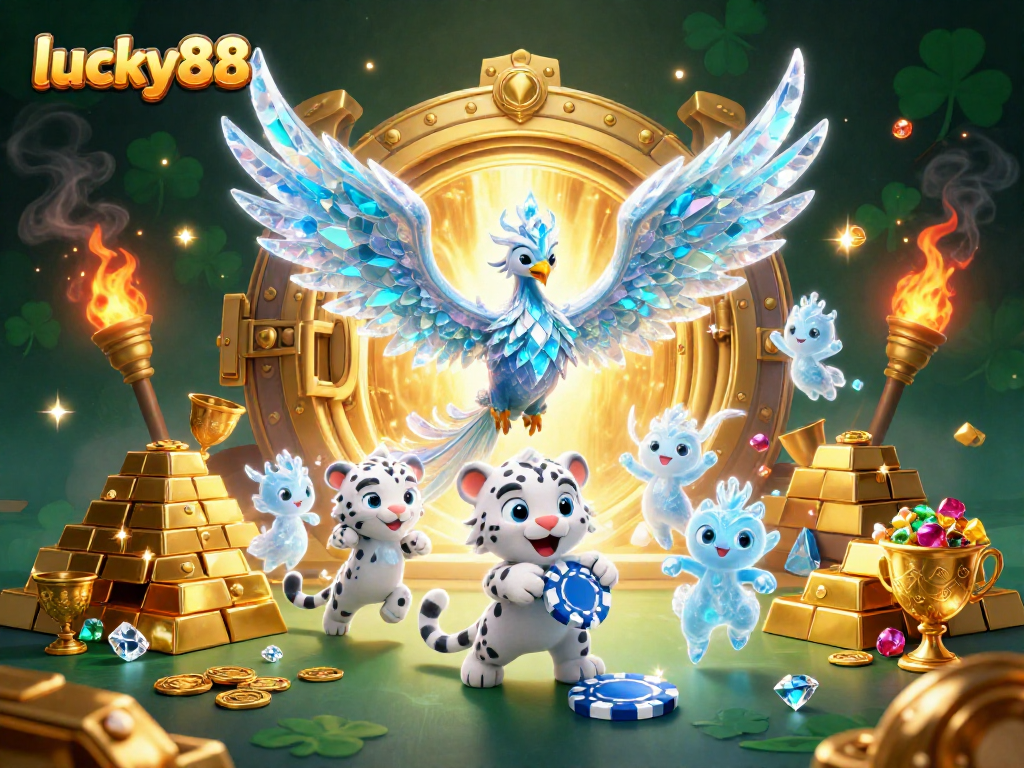 Engage with exciting games at lucky88 while surrounded by vibrant casino elements and magical characters.