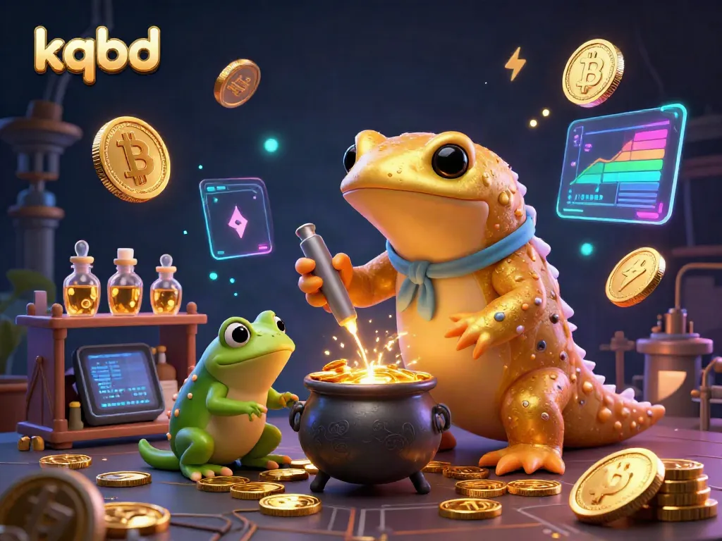 Experience kqbd with a vibrant scene of gold transmutation featuring alchemists and cryptocurrency elements.