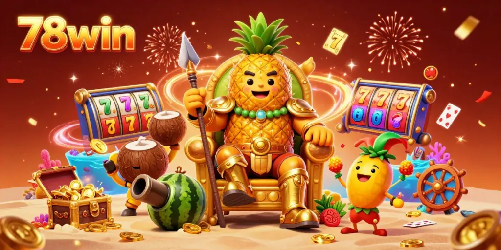 Experience vibrant casino action at 78win with the golden pineapple king and magical treasures.