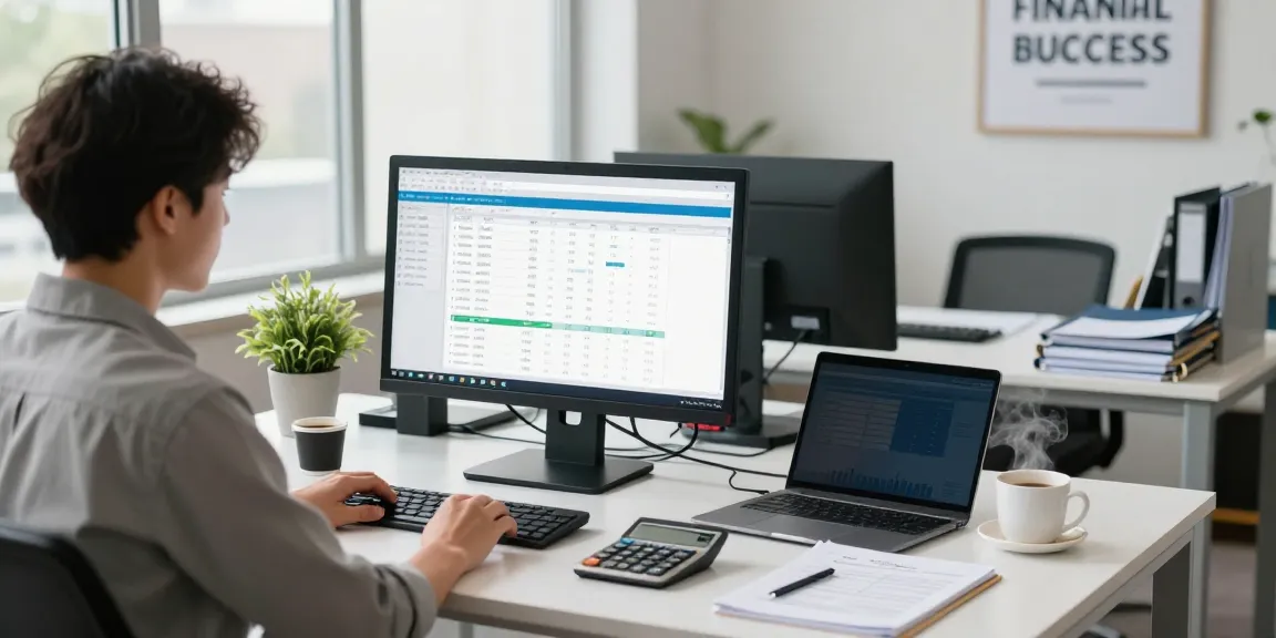 Accountant engaged in small business accounting with financial documents and software
