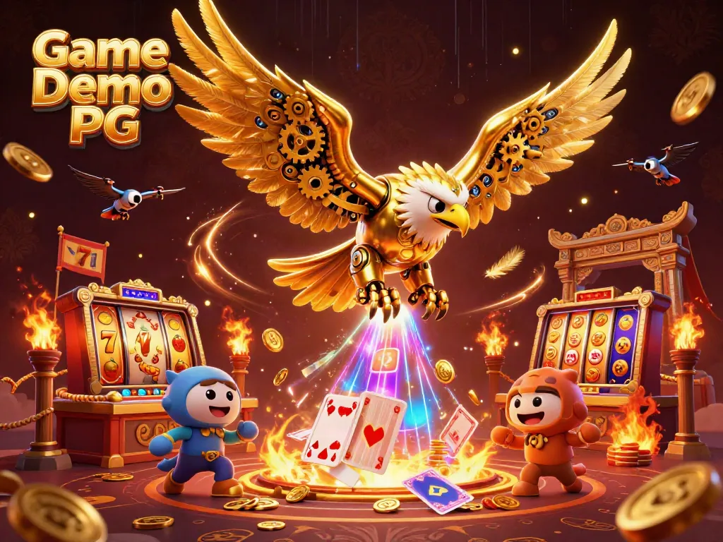 Experience the thrill of Game Demo PG with cybernetic eagles and vibrant slot symbols.