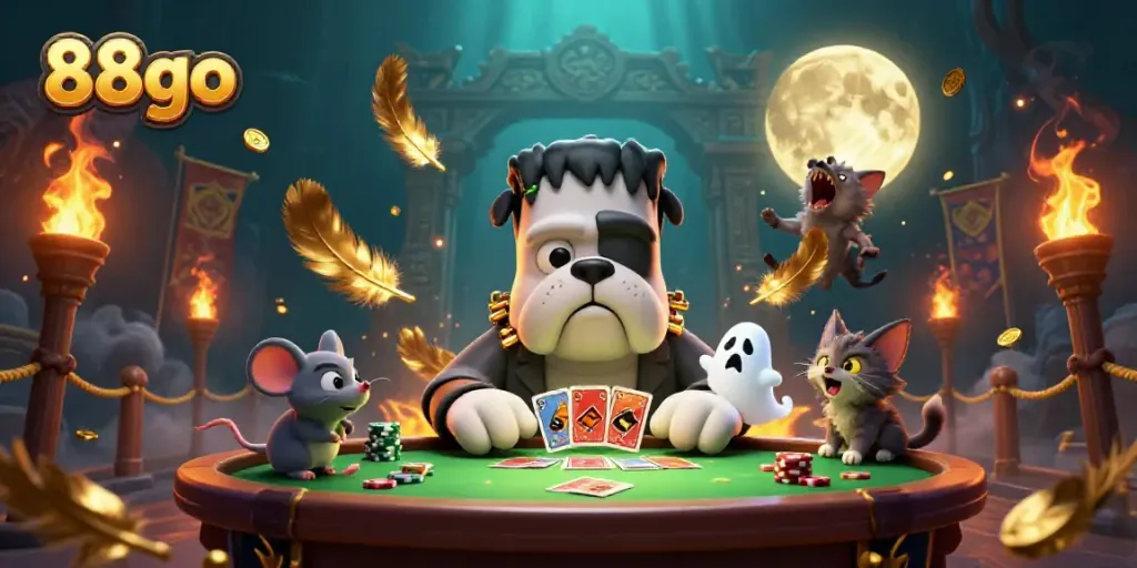 Engage in thrilling 88go gaming with exciting elements, featuring a haunted casino scene.