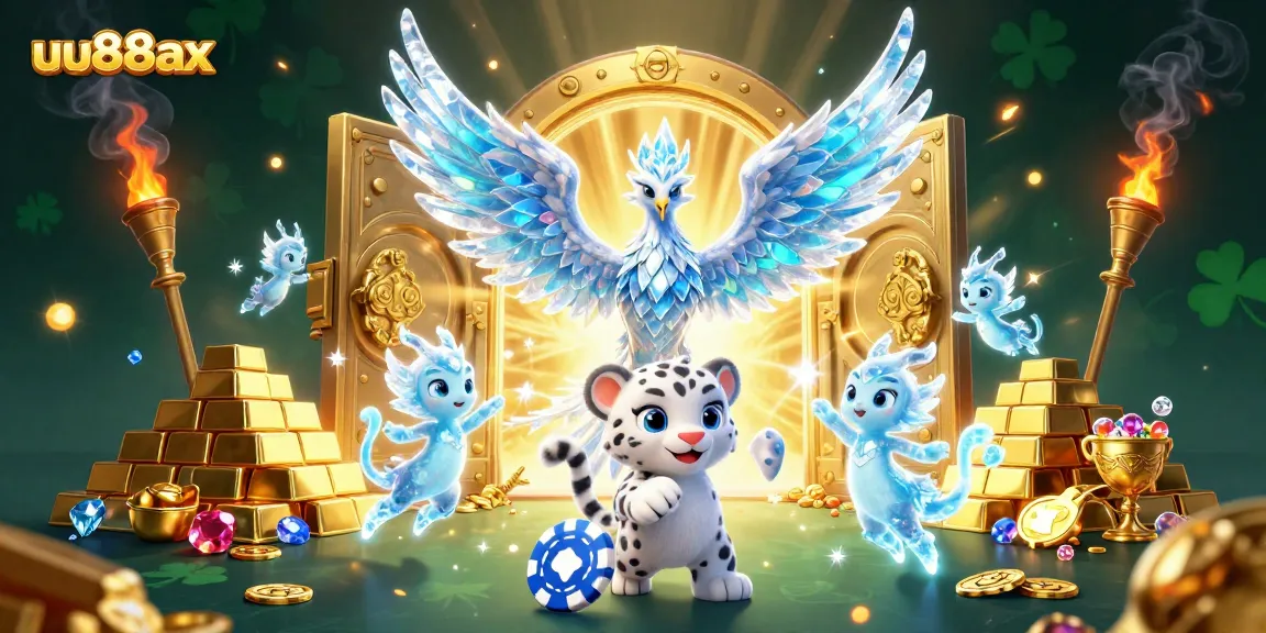 Experience the thrill of uu88ax with a vibrant 3D casino scene featuring dazzling characters and treasure.