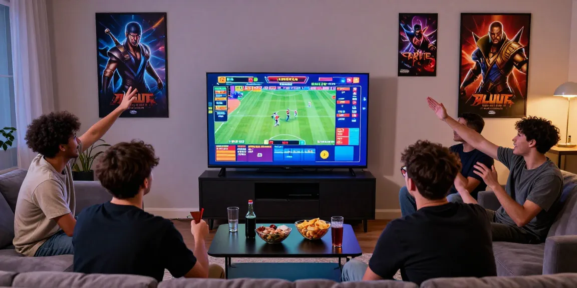 Excited friends enjoying online gaming at https://79club.dev/ with vibrant game graphics and lively atmosphere.