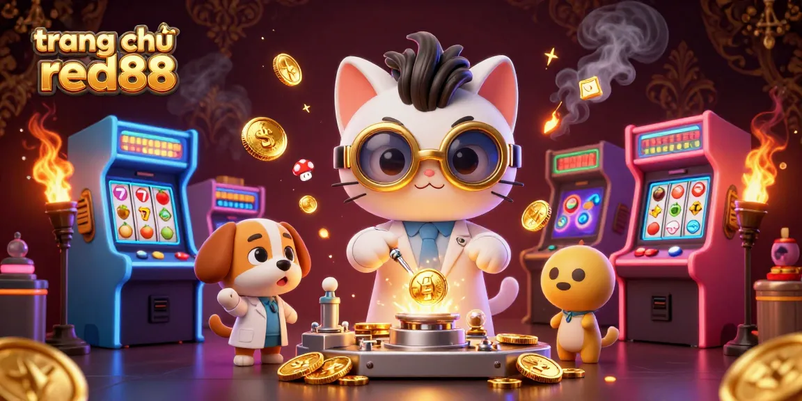 Engage with thrilling action at trang chủ red88 featuring a whimsical casino scene with a mad scientist cat.