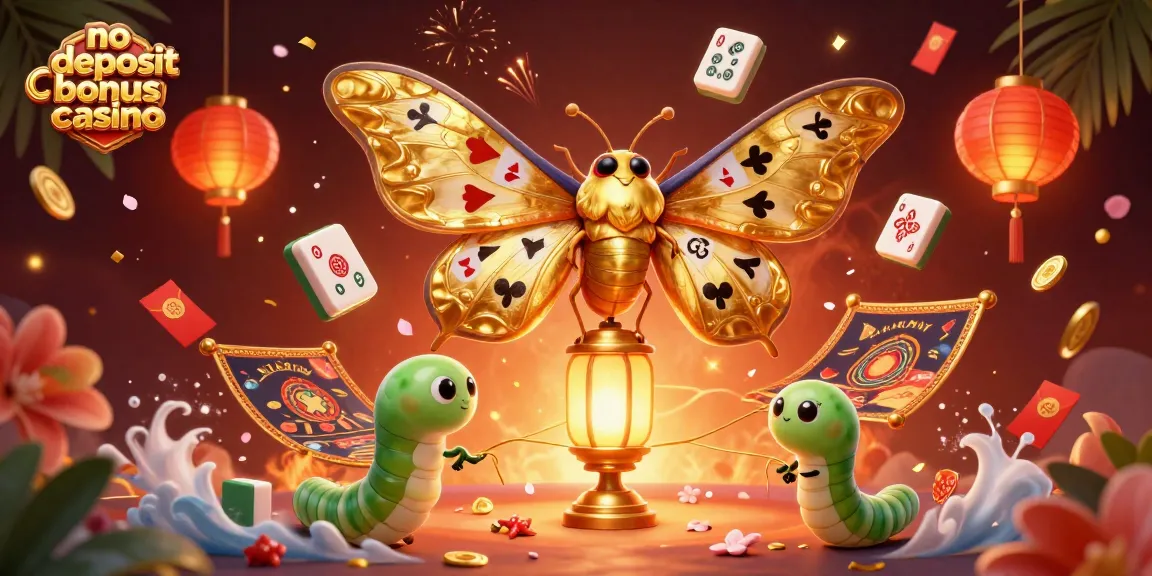 Experience excitement with no deposit bonus casino offers, featuring vibrant casino elements and a majestic moth.