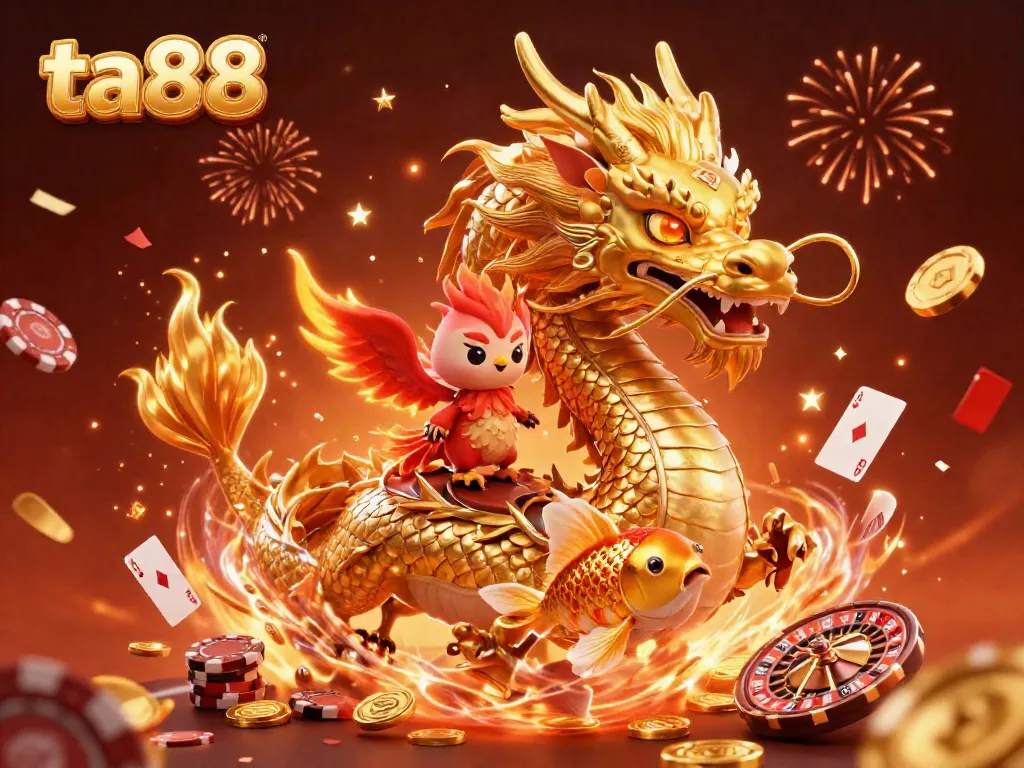 Experience thrilling gaming with ta88: a 3D dragon, phoenix, and koi fish in action.