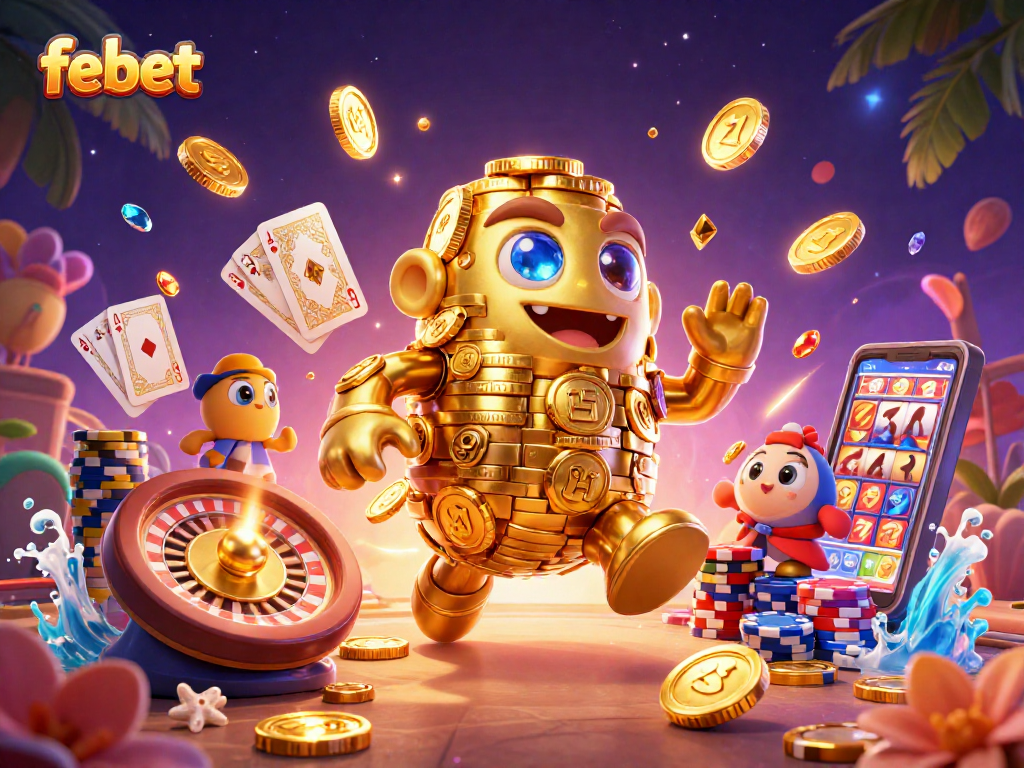 Experience the febet gaming excitement with golden golem and vibrant casino elements in action.