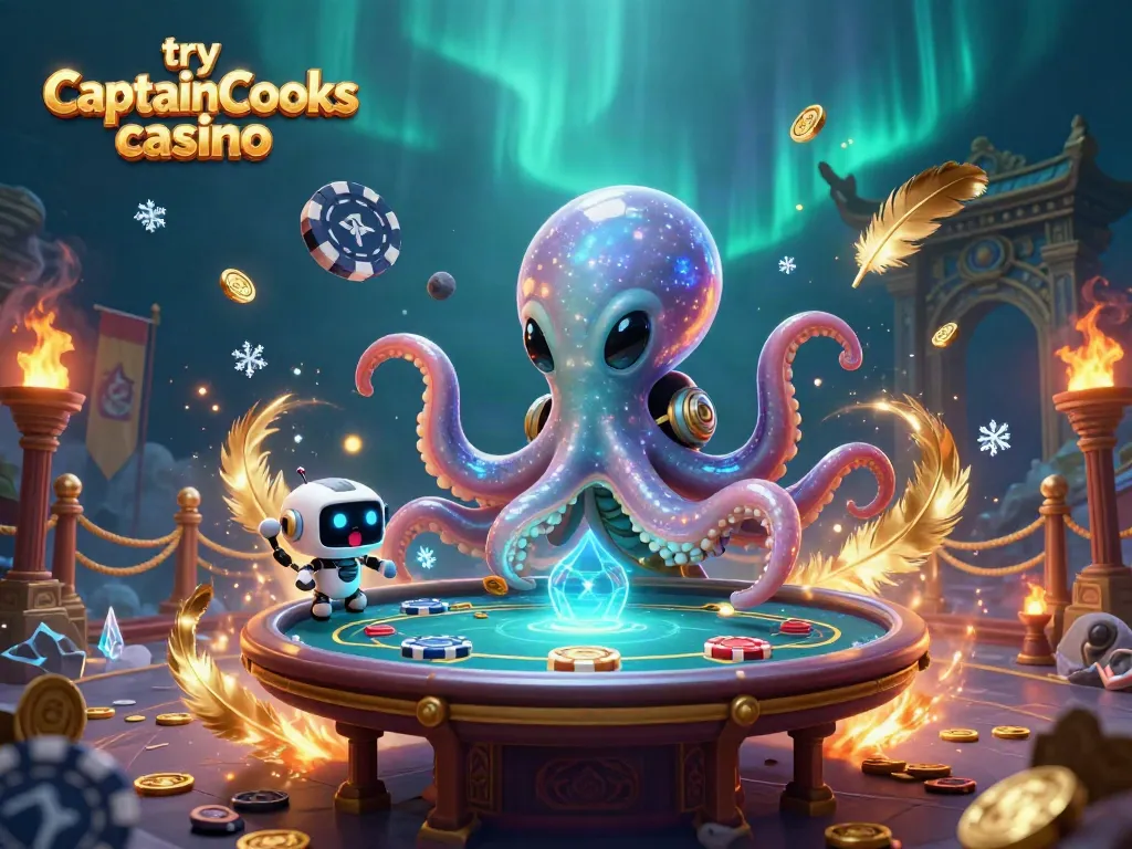 Engage with the thrilling atmosphere to try CaptainCooks casino in this vibrant 3D illustration.
