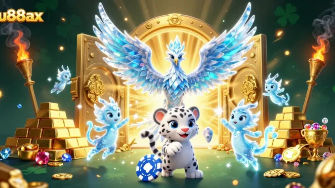 Experience the thrill of uu88ax with a vibrant 3D casino scene featuring dazzling characters and treasure.