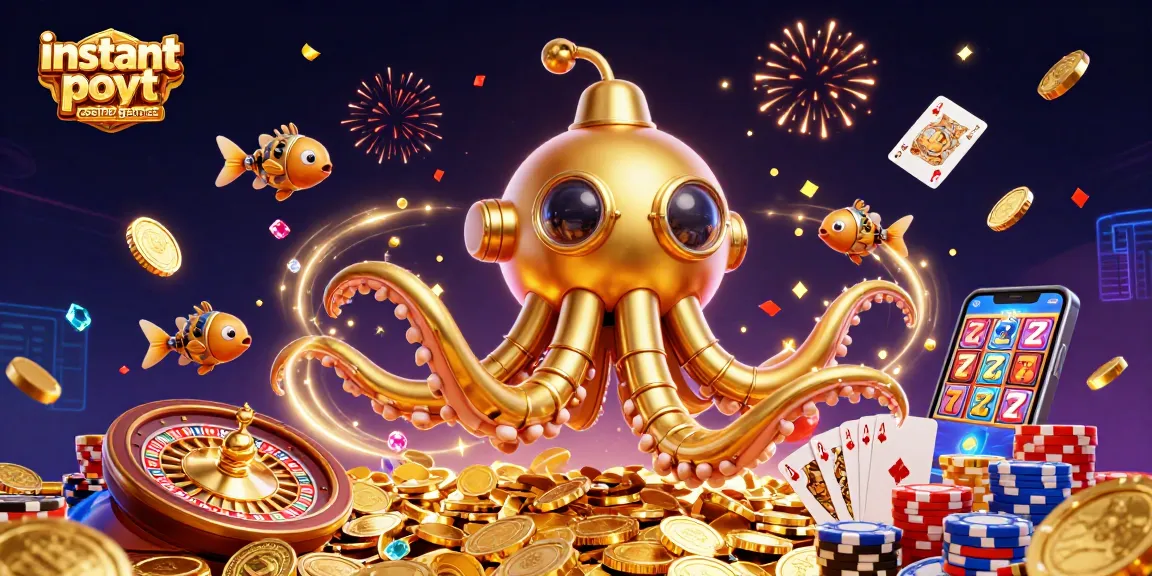 Engage with instant payout casino games through a vibrant 3D illustration showcasing energetic gambling elements.