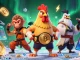 Experience the thrilling gameplay at LUCK8 with vibrant characters and crypto elements in a dazzling setting.
