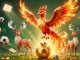 Experience truc tiep bong da through a vibrant 3D scene with phoenixes and sports elements.
