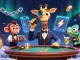 LUCK8 offers exciting online gaming with a vibrant scene, featuring a high-roller giraffe at a poker table.